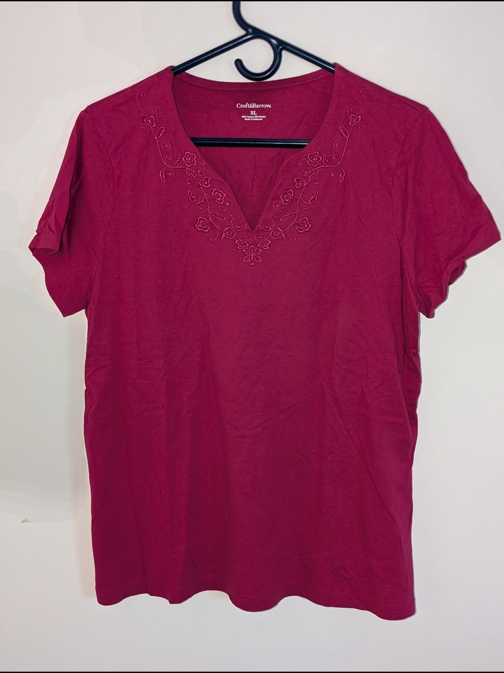 Croft & Barrow Women's XL DarkPink Knit Cotton Modal V-Neck Short Sleeve T-Shirt